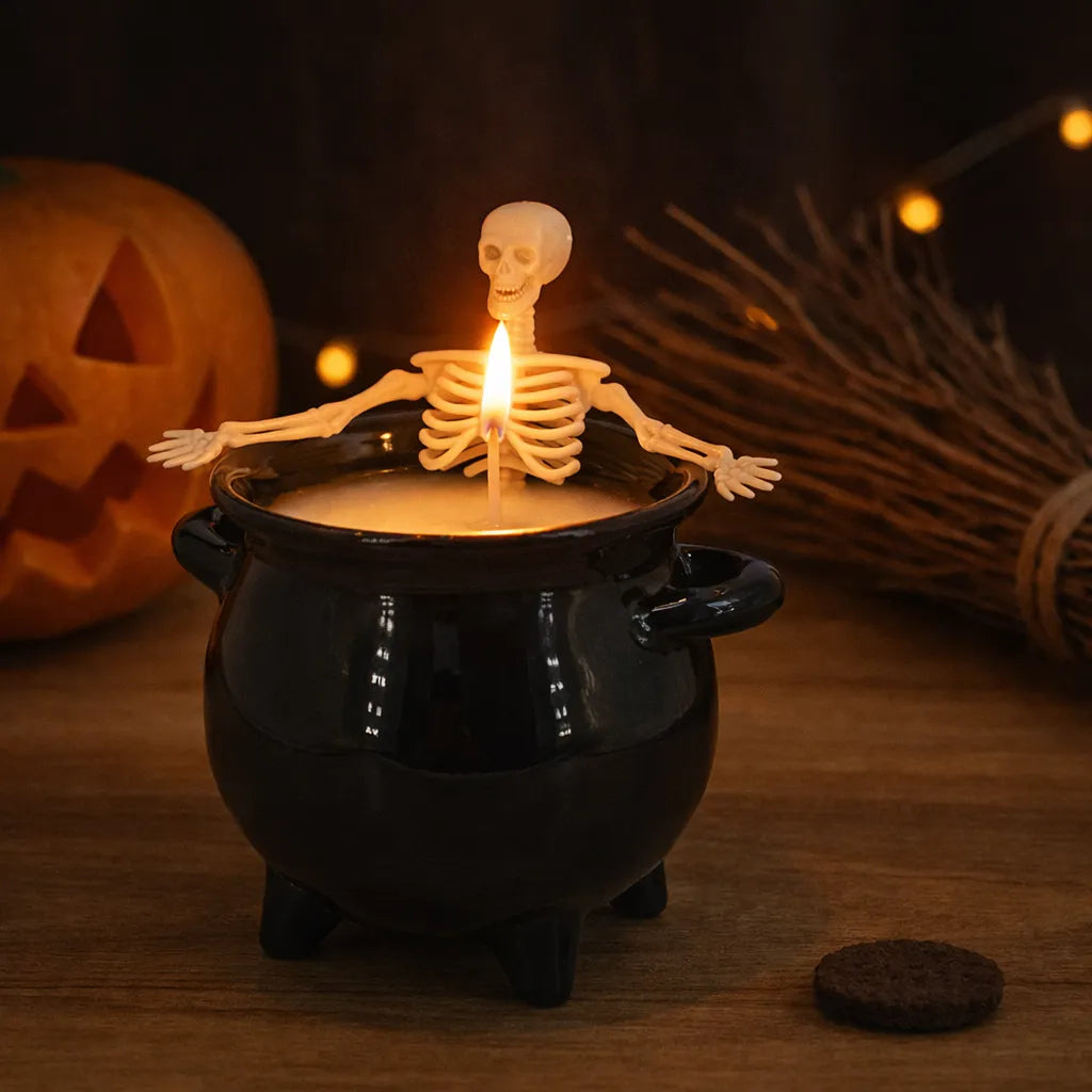 Bougie Halloween Chaudron Squelette