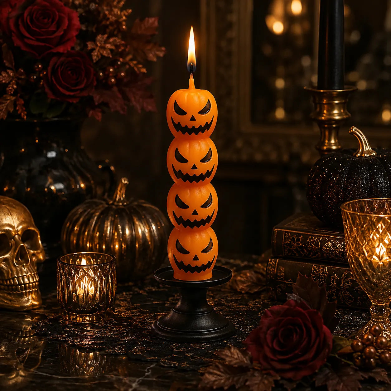 Bougie Halloween Citrouilles stylé