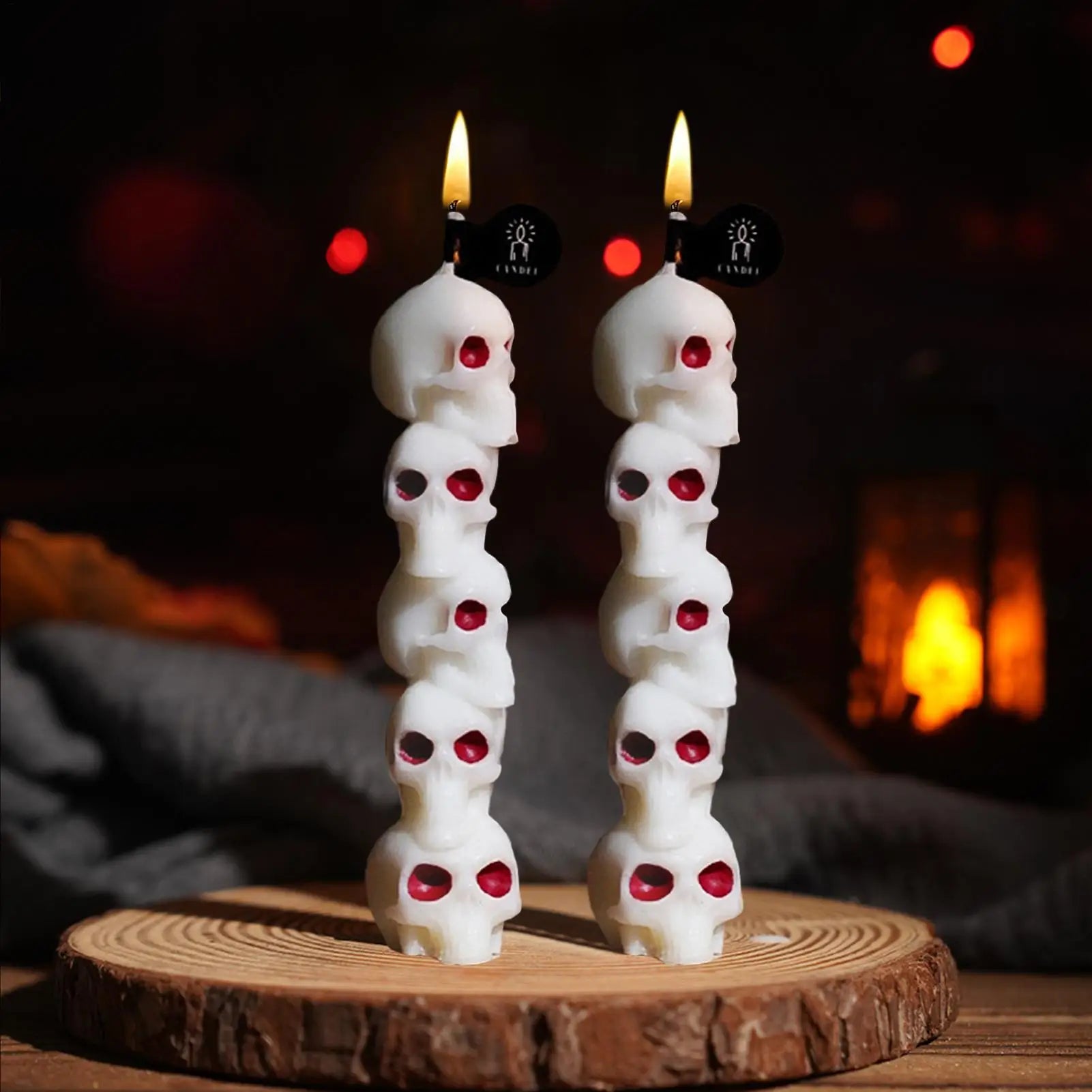 Bougie Halloween Crânes Blanc