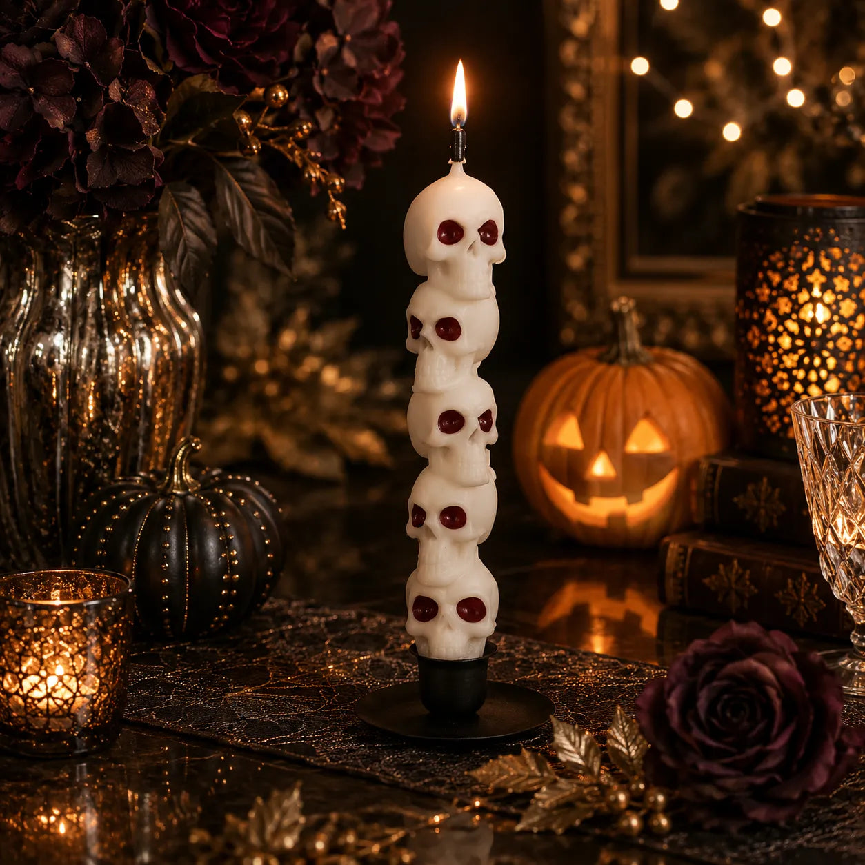 Bougie Halloween Crânes stylé