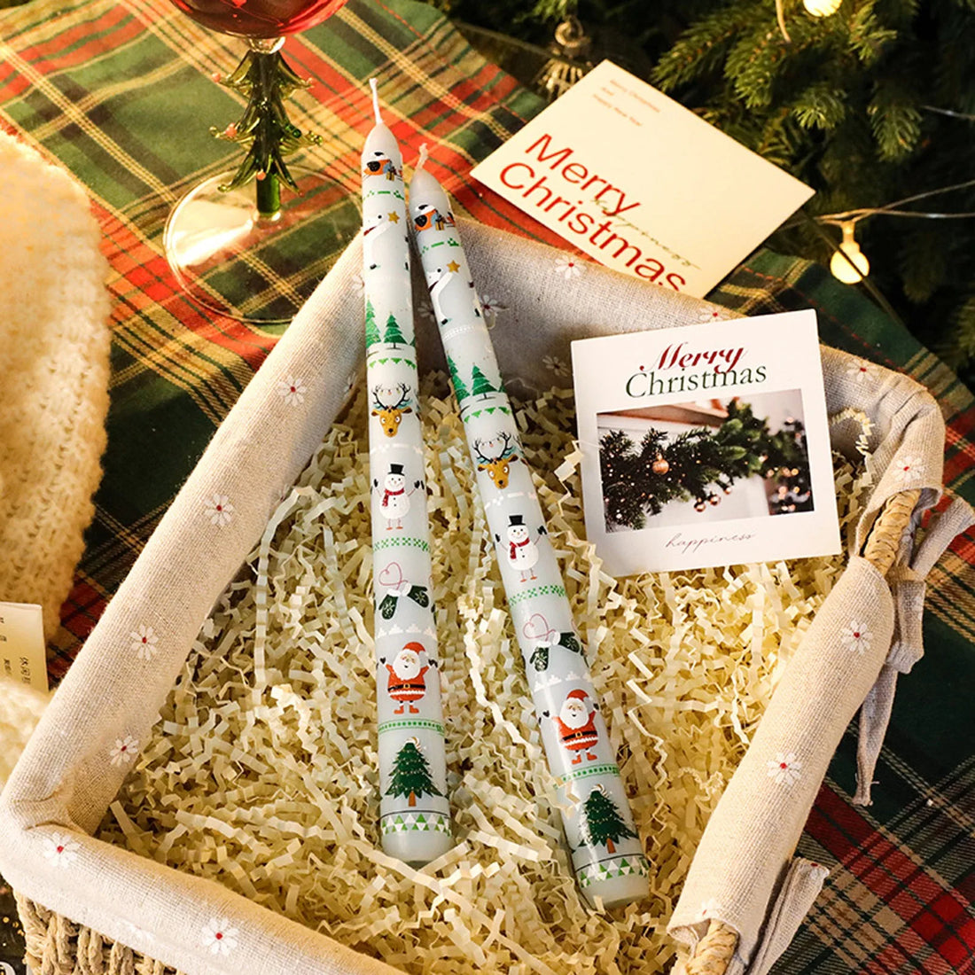 Bougie Longue Bleu Ciel à Motifs Noël