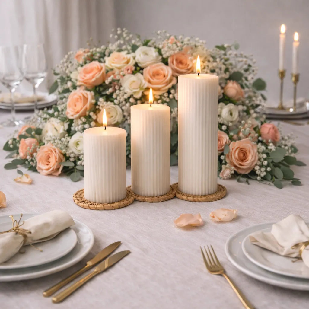 Bougie Mariage Cylindrique Rayée