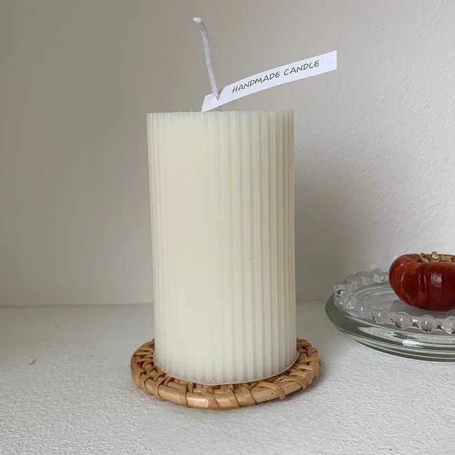 Bougie Mariage Cylindrique Rayée chic