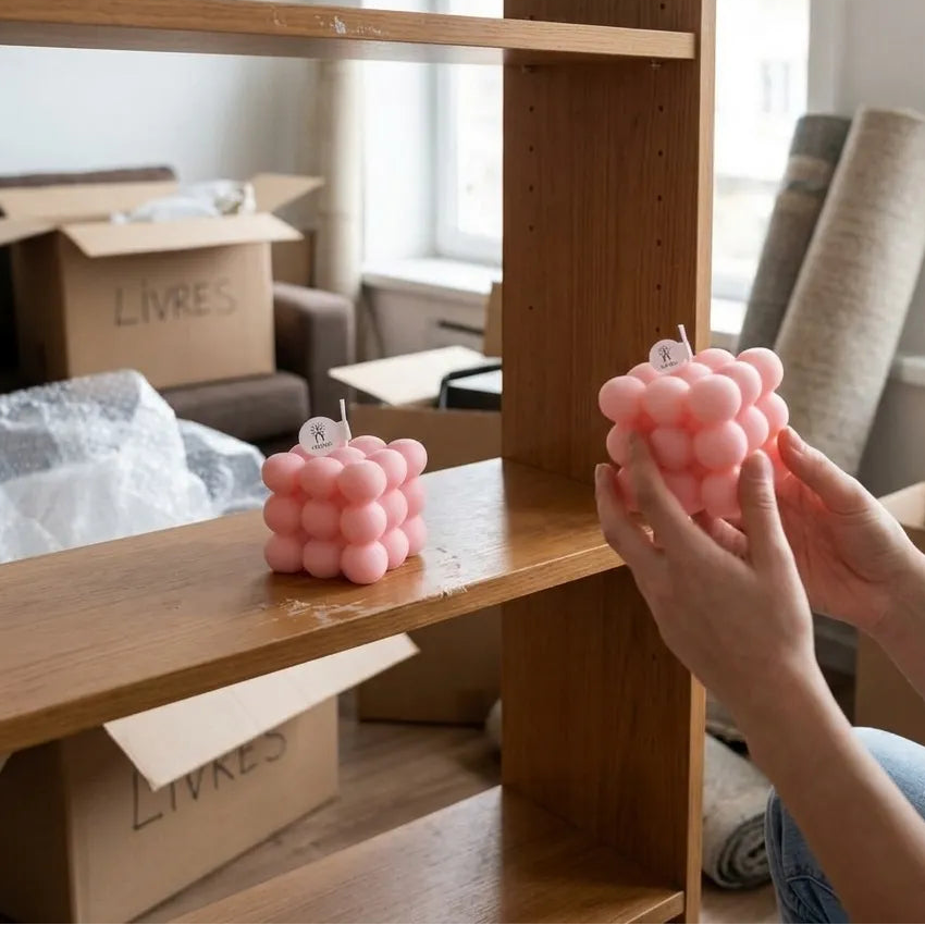 Bougie Parfumée Cube Rose Minimaliste