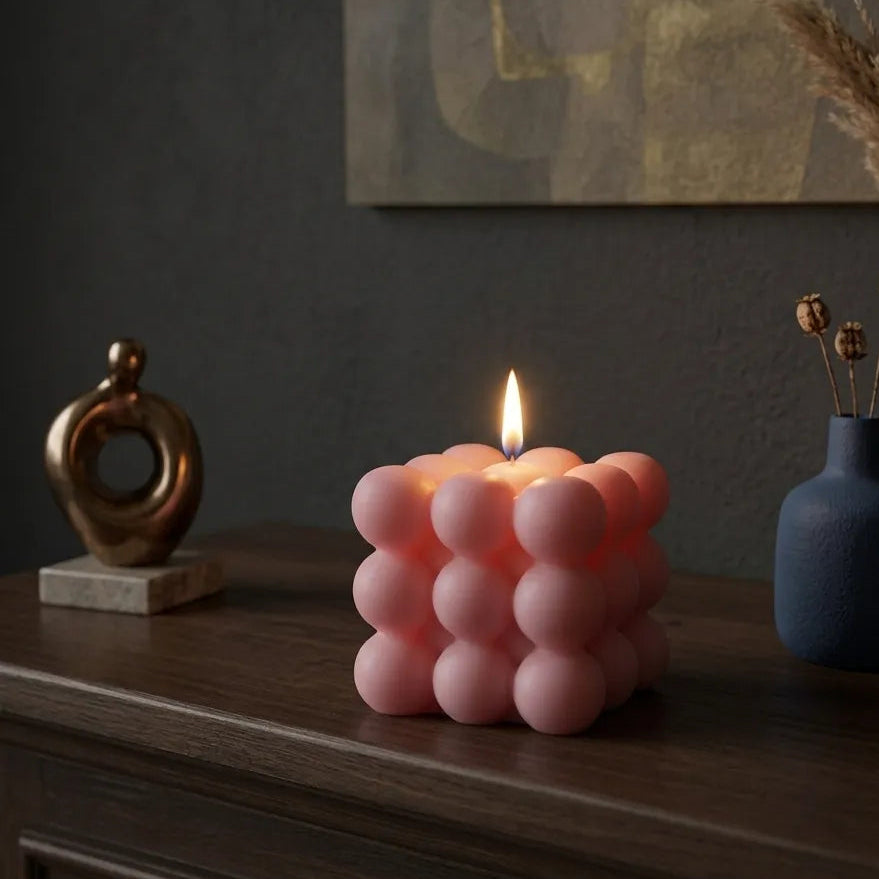 Bougie Parfumée Cube Rose Moderne