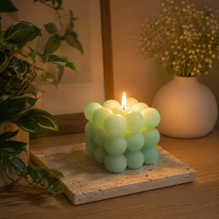 Bougie Parfumée Cube Verte Moderne
