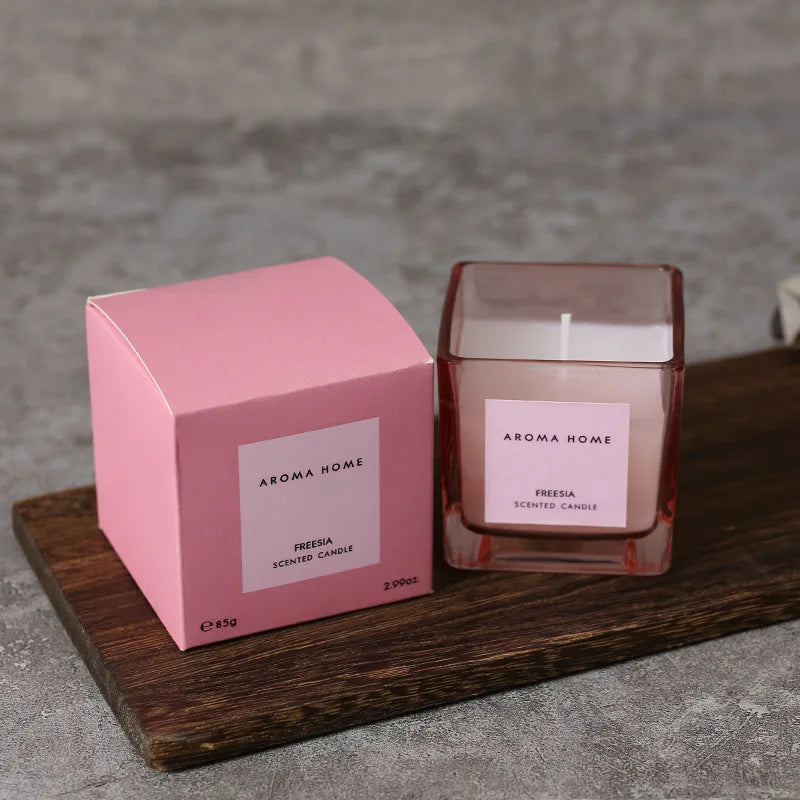 Bougie Parfumée Verre Carré Rose