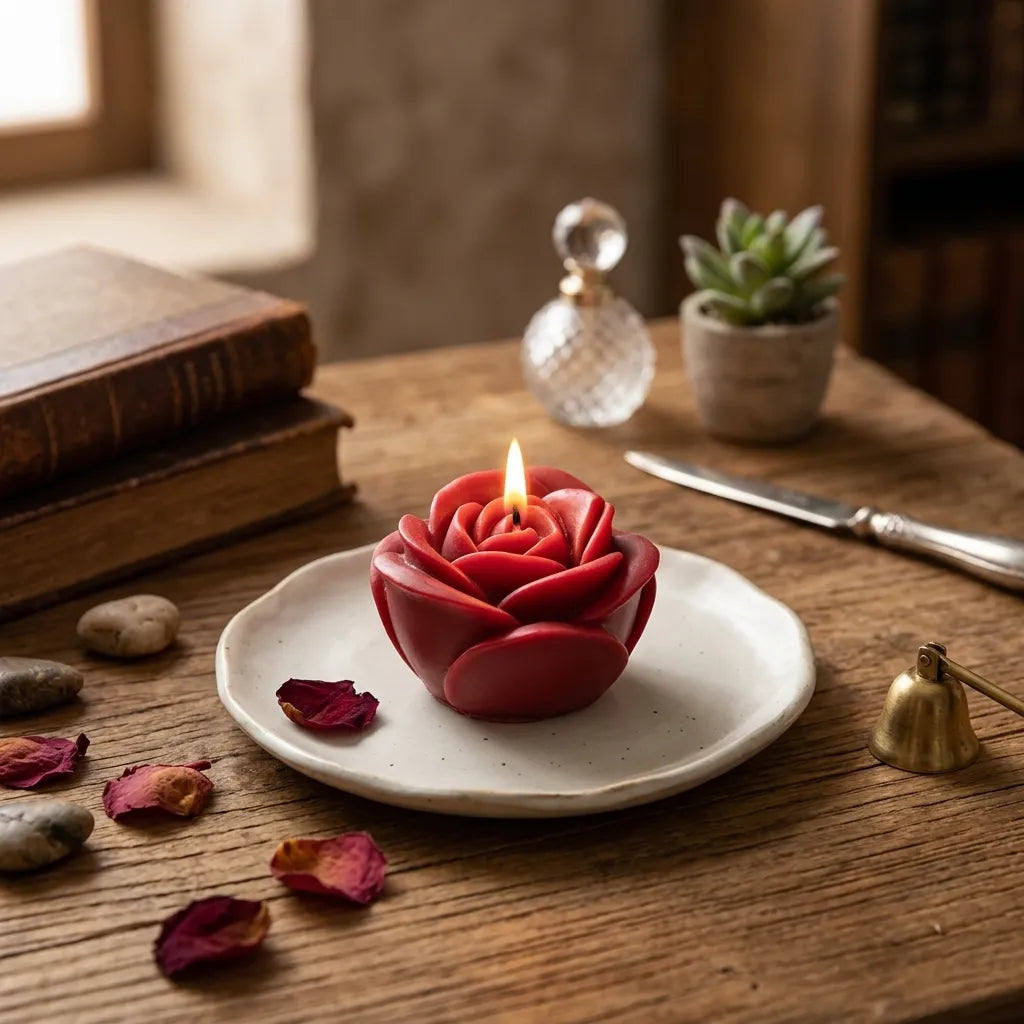 Bougie Rose Rouge Elégante Saint-Valentin Lumineux