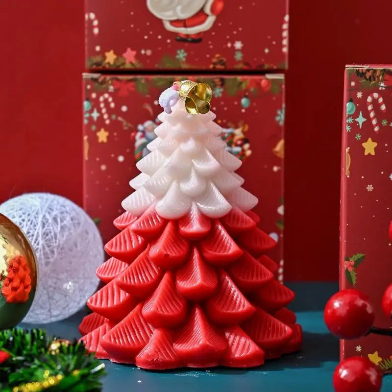 Bougie Sapin Rouge et Blanc stylé