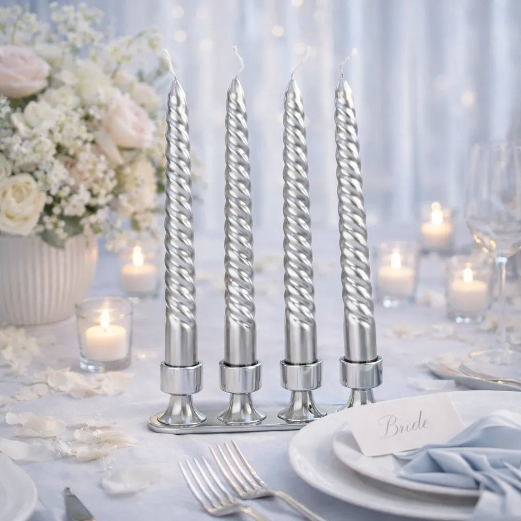 Bougies Argentées Torsadées Mariage