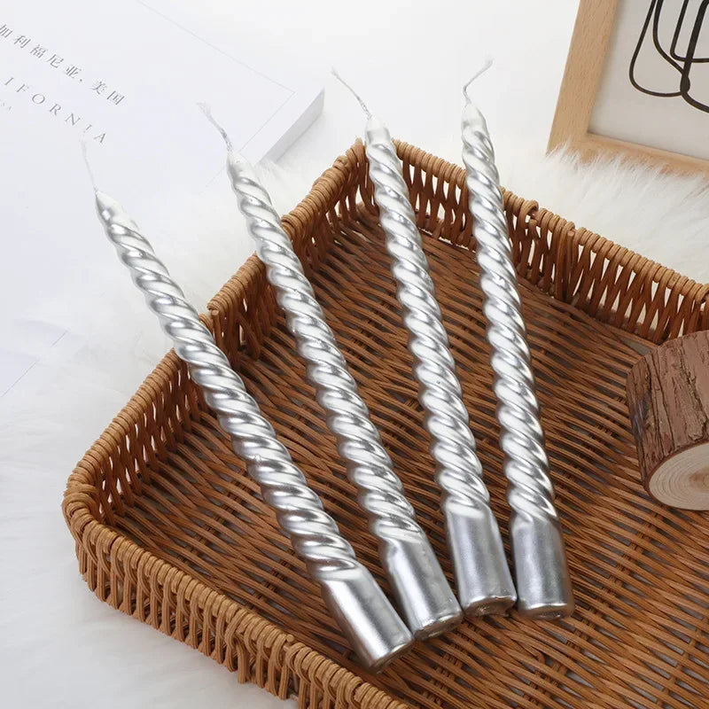 Bougies Argentées Torsadées Mariage Chic
