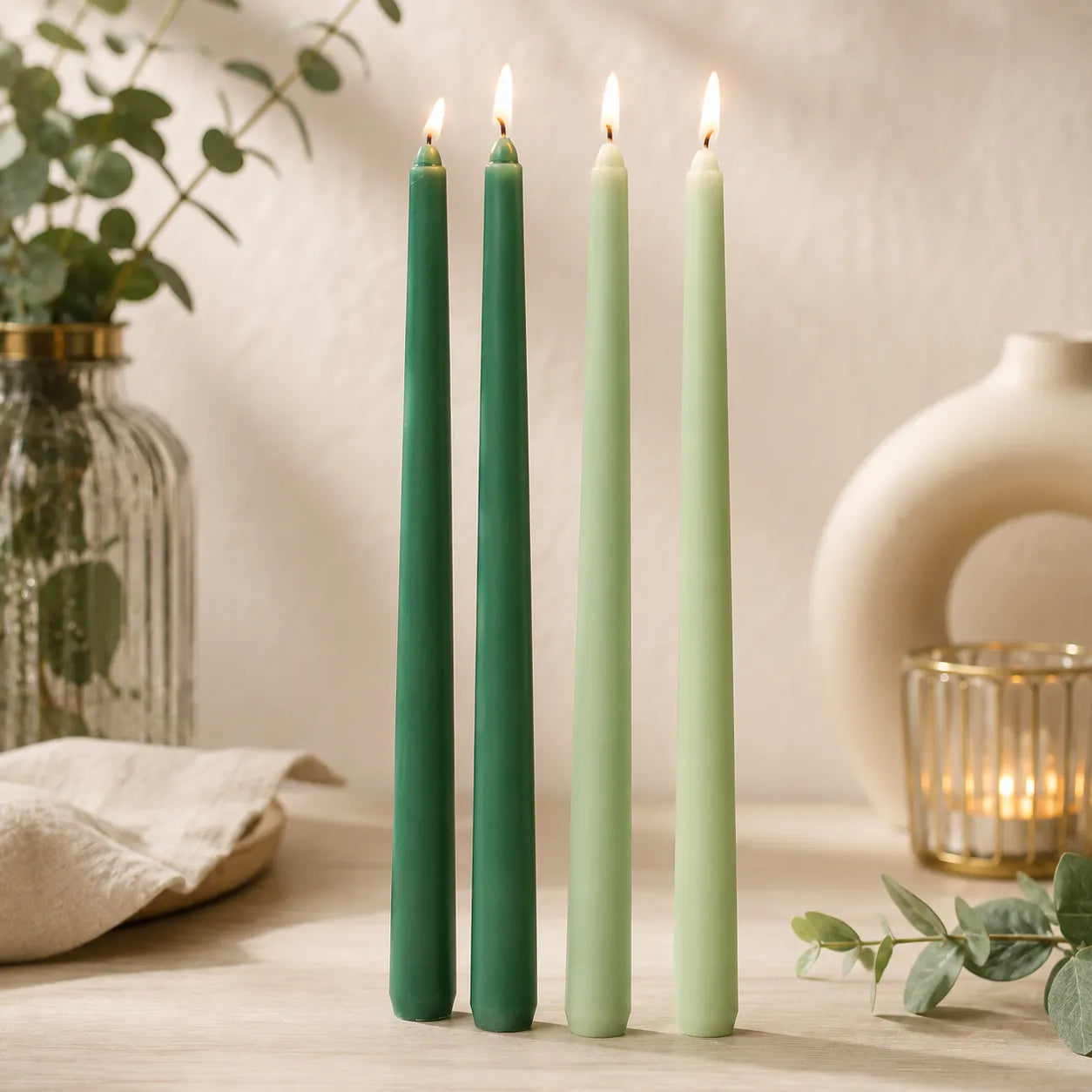 Bougies Coniques Dégradé de Vert Minimaliste