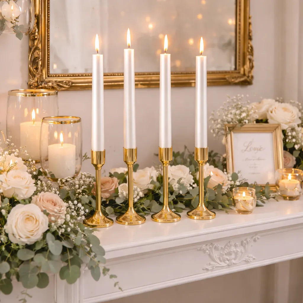 Bougies Décoratives Blanches Métallisées