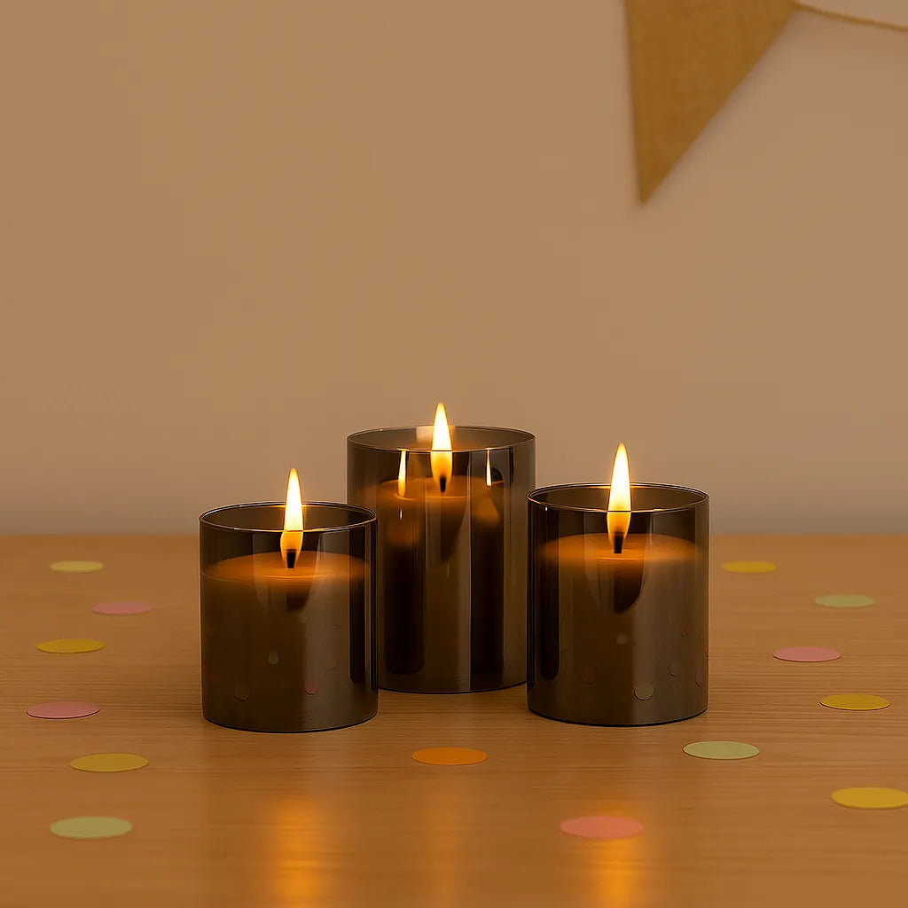 Bougies LED Sans Flamme Verre Gris 1