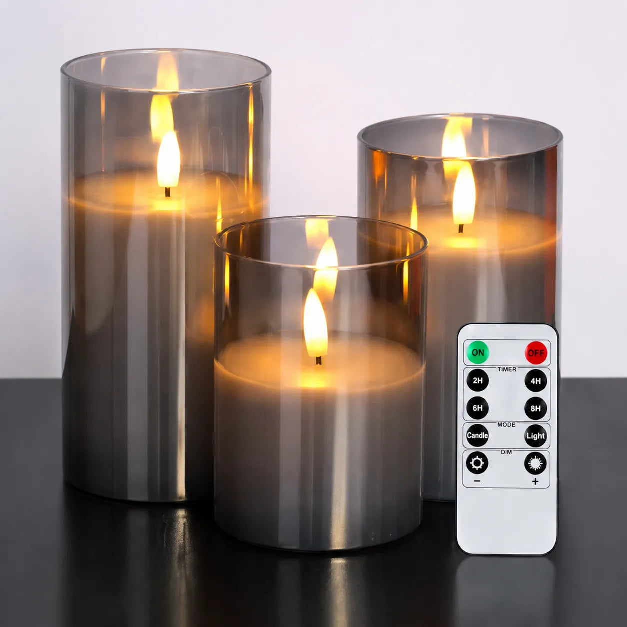 Bougies LED Sans Flamme Verre Gris Minimaliste