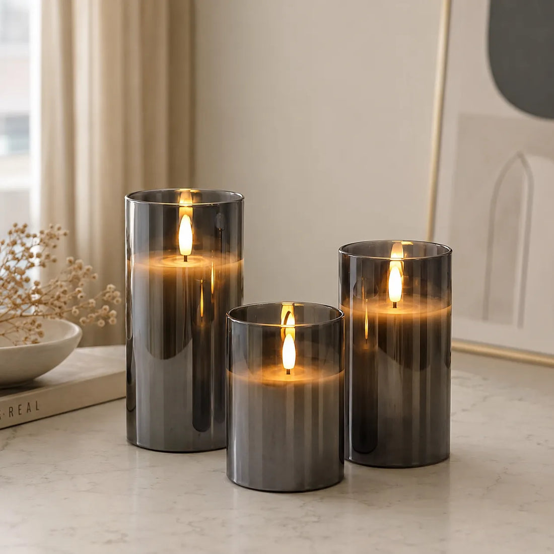 Bougies LED Sans Flamme Verre Gris Moderne