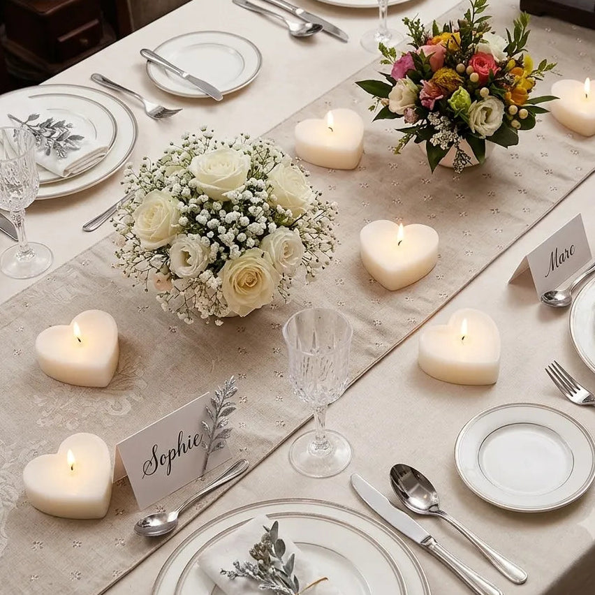Bougies de Table Cœur Blanches Raffinée