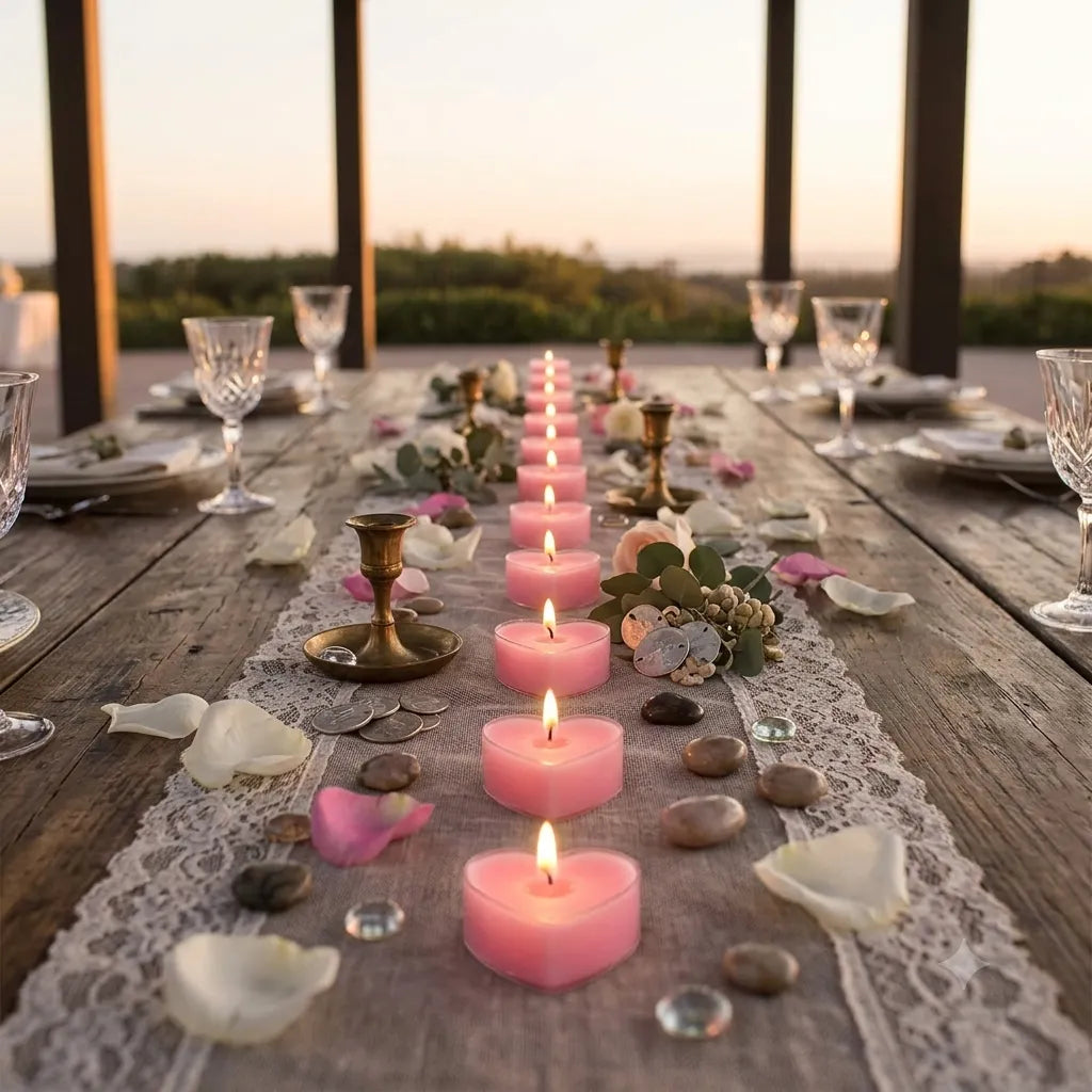 Bougies de Table Cœur Roses Raffinée
