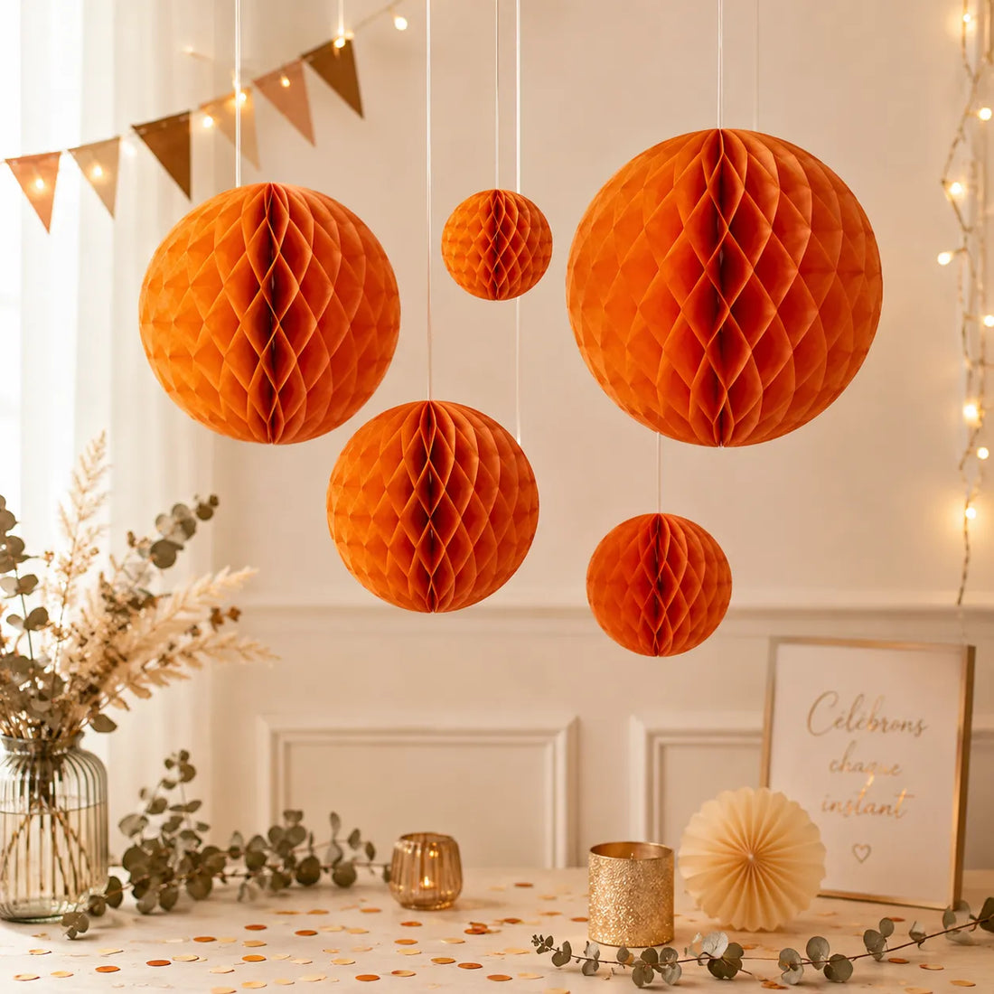 Boule Nid d’Abeille Orange Déco Moderne