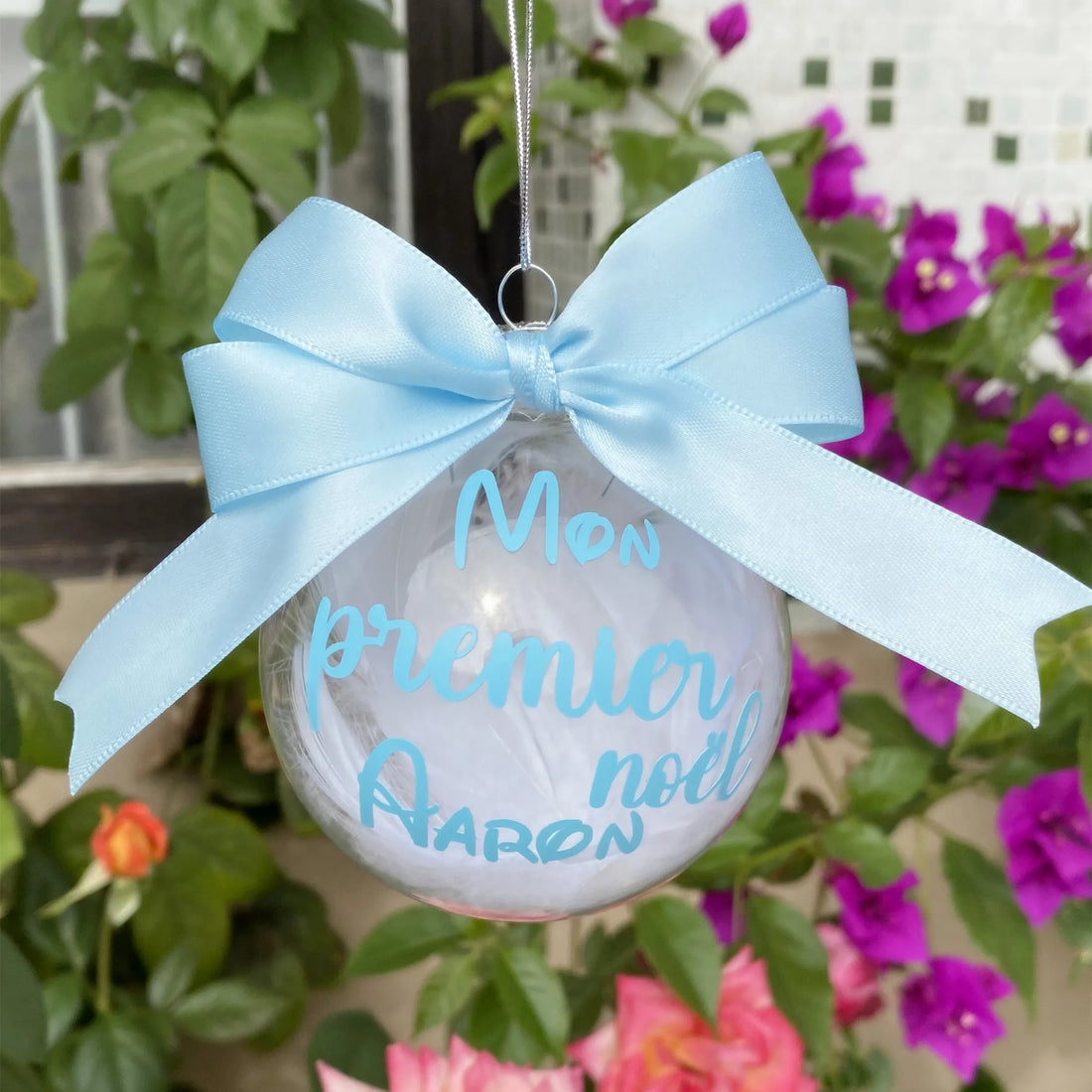 Boule Premier Noël Personnalisée Bleue