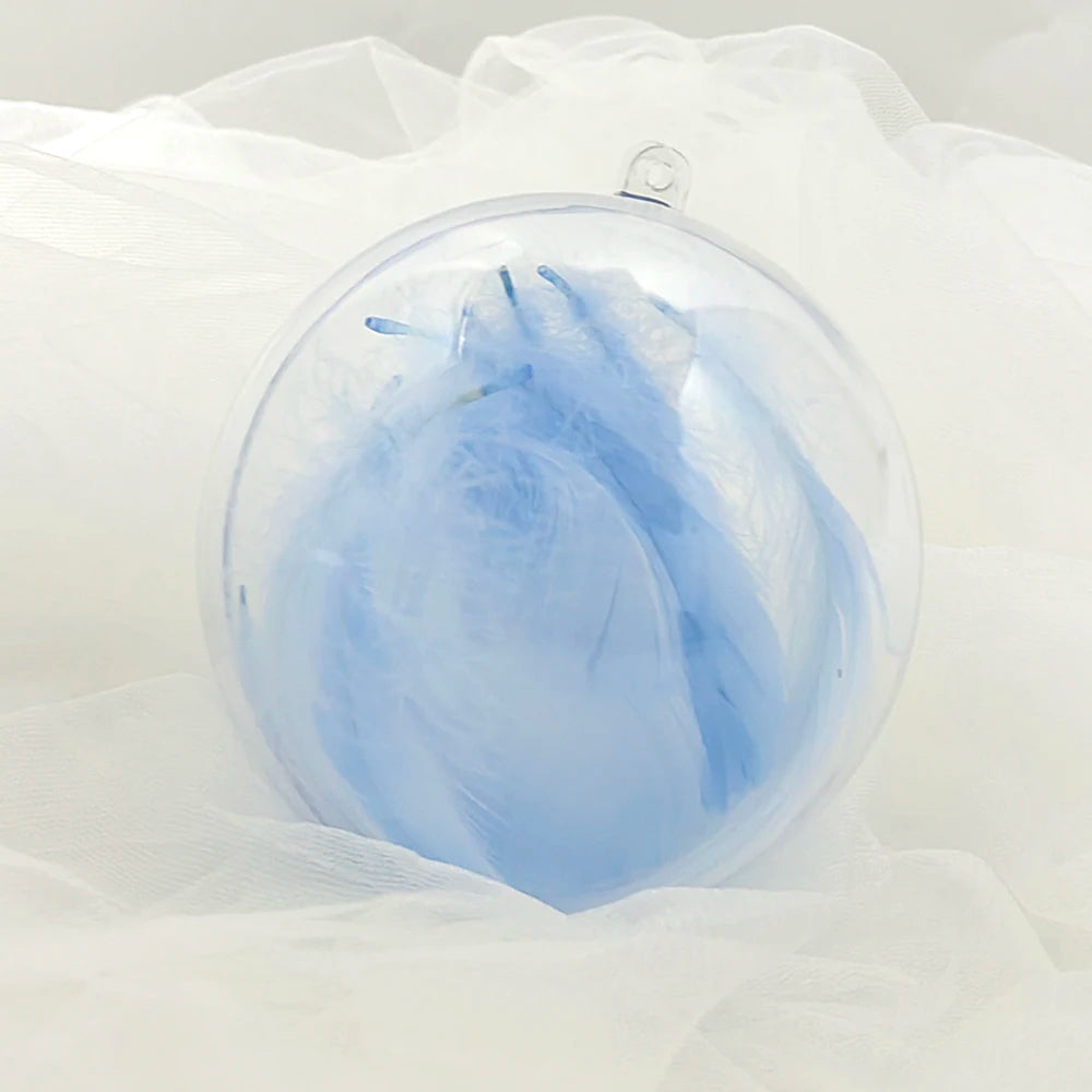 Boule Transparente à Plumes Bleues Personnalisable