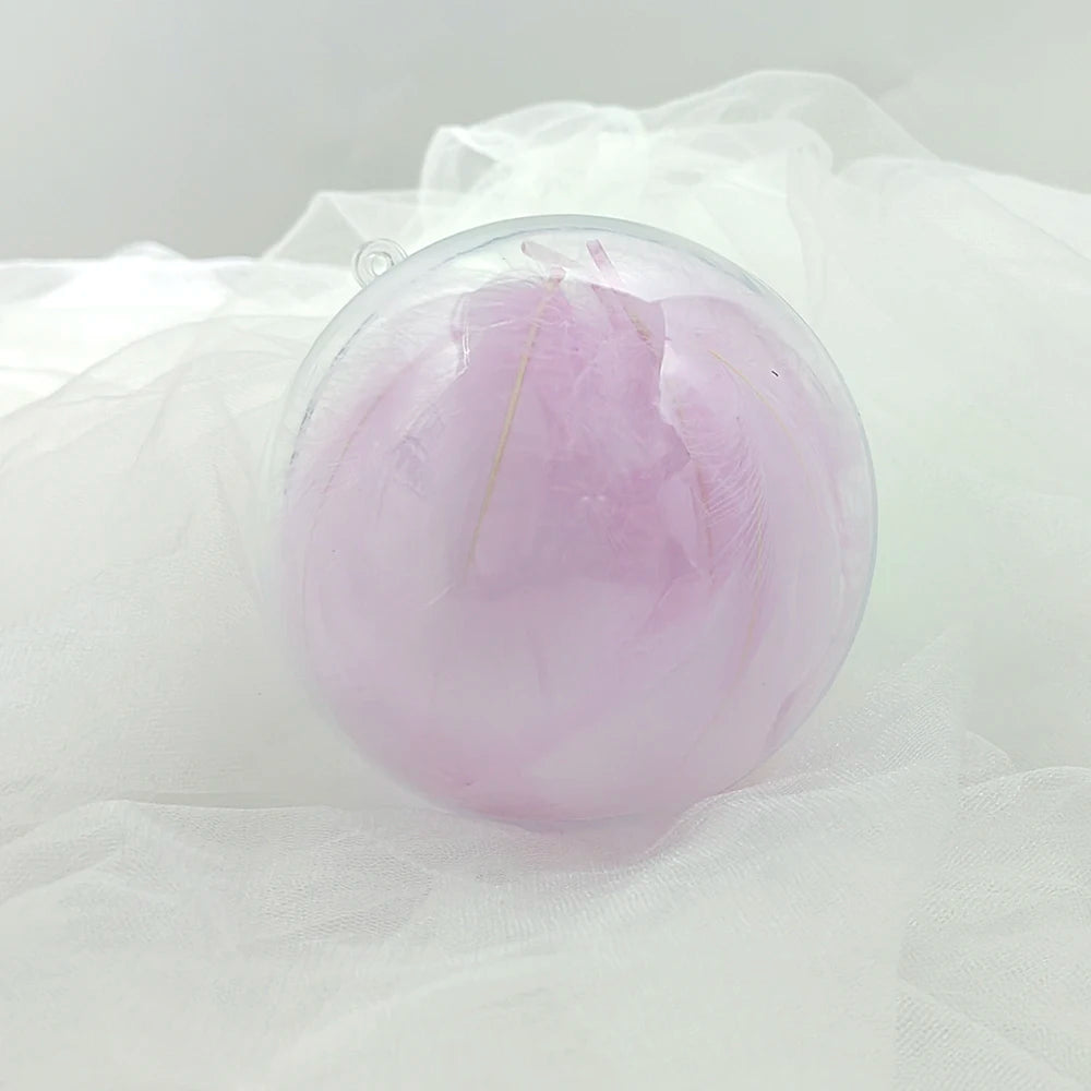 Boule Transparente à Plumes Violettes Personnalisable stylé