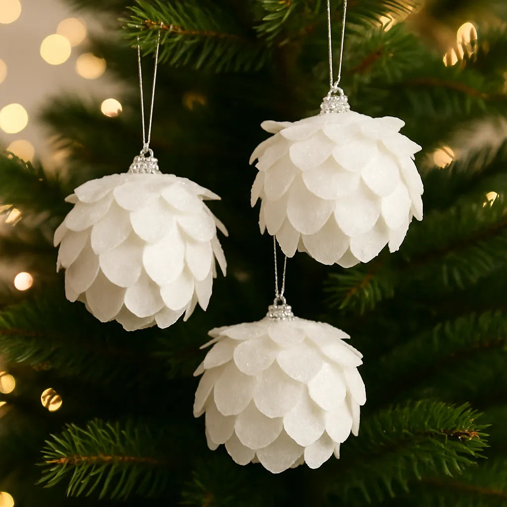 Boules de Noël Blanches Pomme de Pin