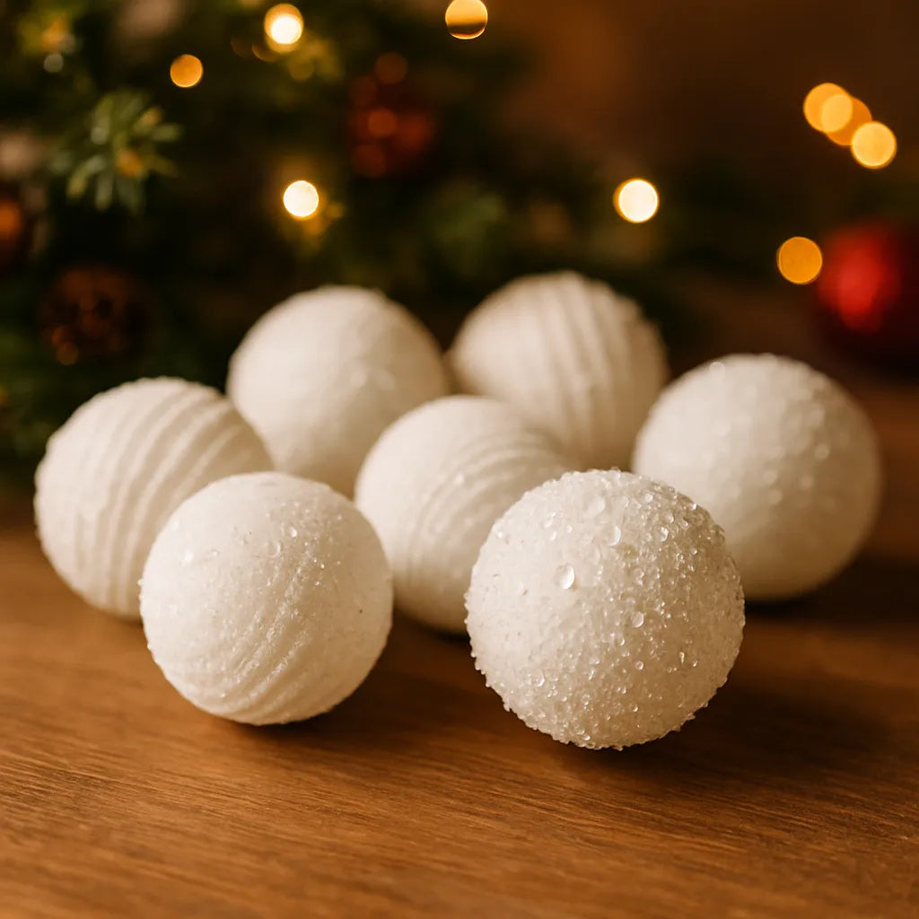 Boules de Noël Blanches Texturées et Pailletées