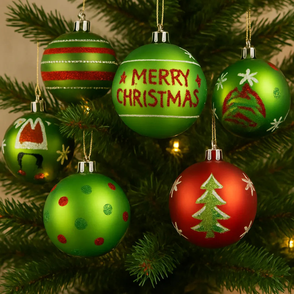 Boules de Noël Décorées Rouge et Vert Scintillantes