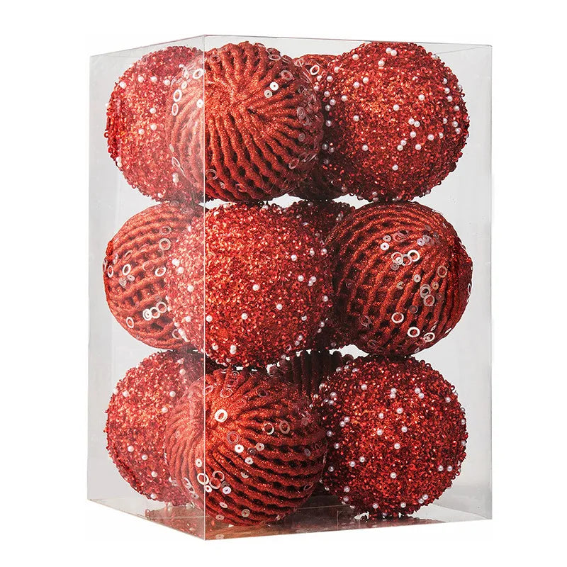 Boules de Noël Rouges Texturées à Sequin