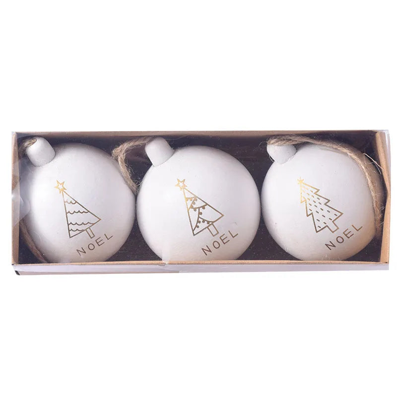 Boules de Noël en Bois Blanc chic