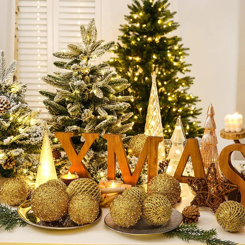 Boules de Sapin Dorées en Relief Pailletées