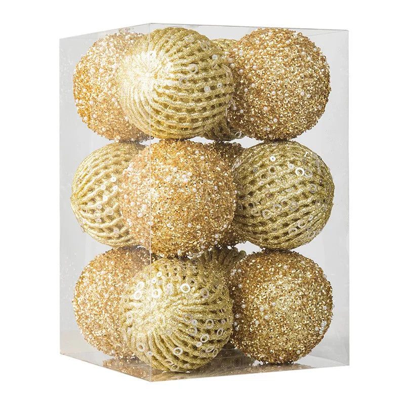 Boules de Sapin Dorées en Relief Pailletées Classe