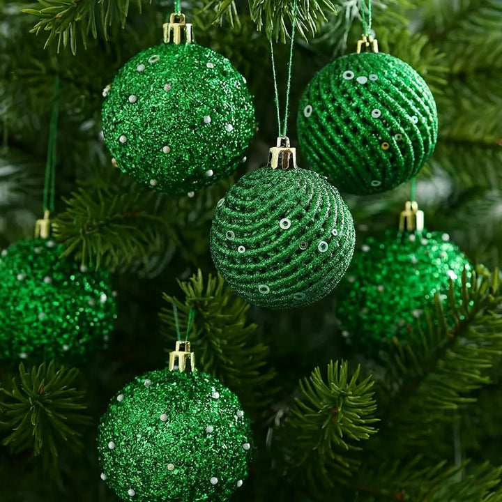 Boules de Sapin Vertes à Paillettes et à Sequins