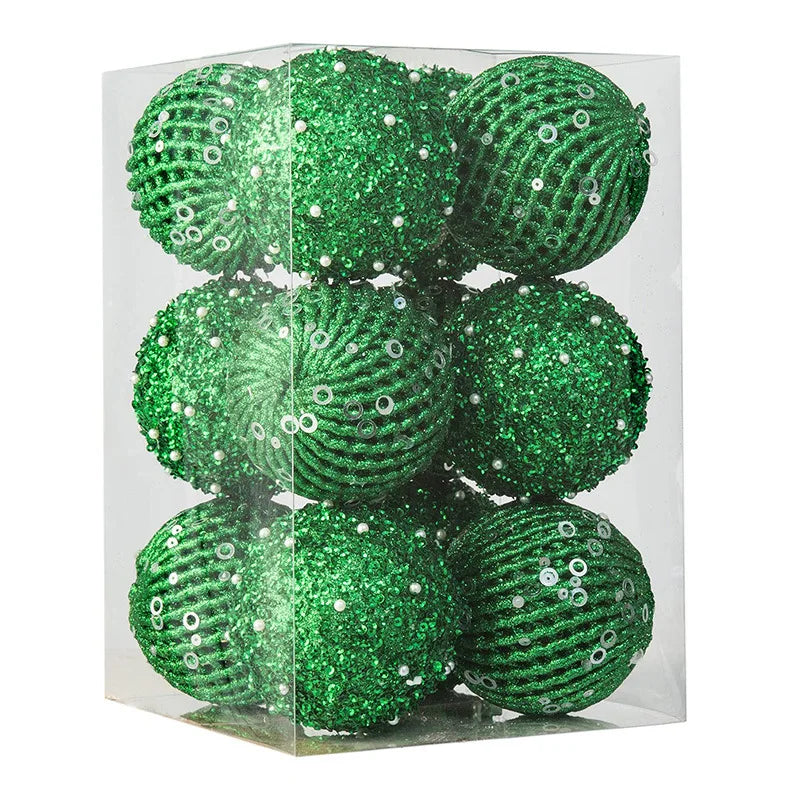 Boules de Sapin Vertes à Paillettes et à Sequins Originales