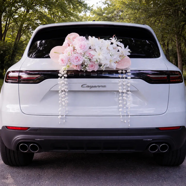 Bouquet Floral Rose Arrière Voiture Mariage