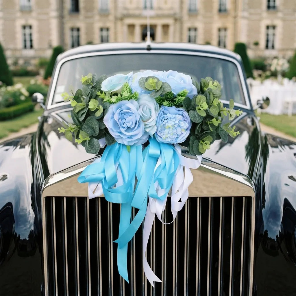 Bouquet de Fleurs Bleus Décoratif Voiture Majestueux