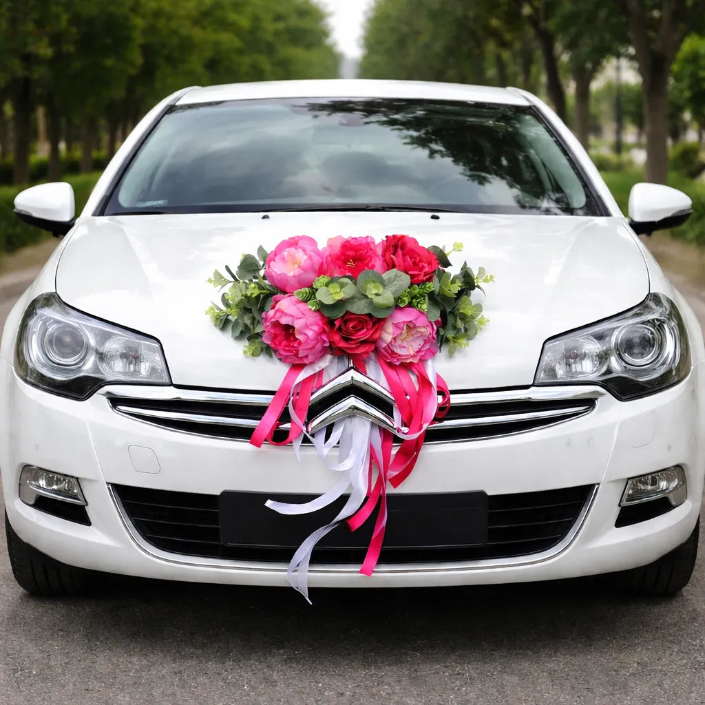 Bouquet de Fleurs Fuchsia Voiture Mariage