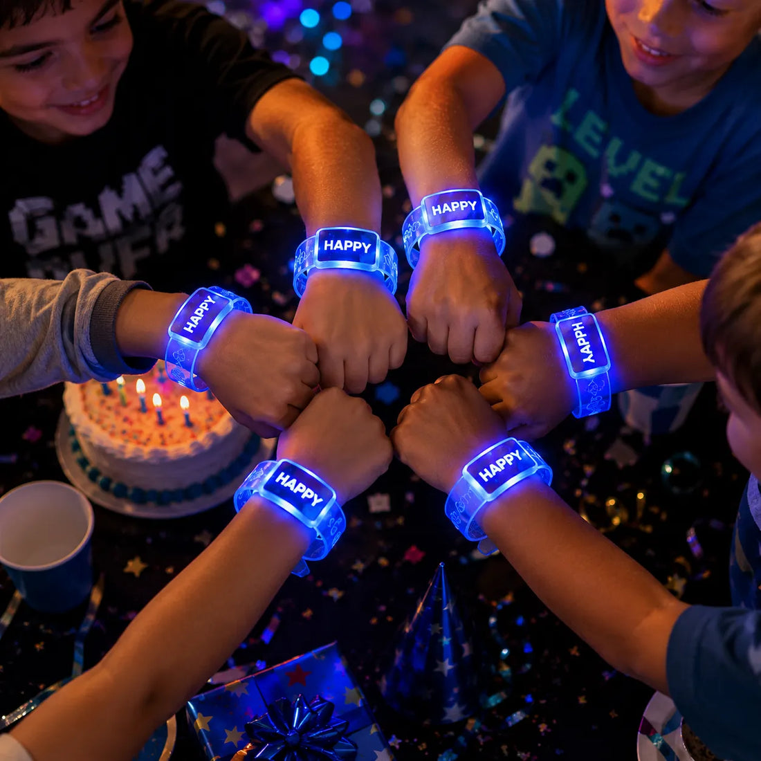 Bracelet Festif Lumineux Happy Bleu