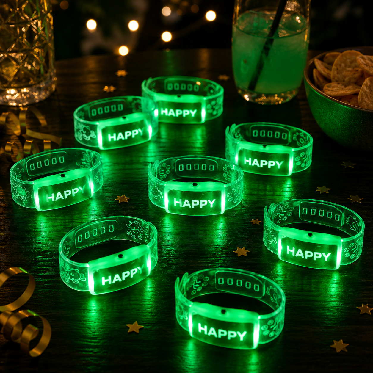 Bracelet Festif Lumineux Happy Vert cool