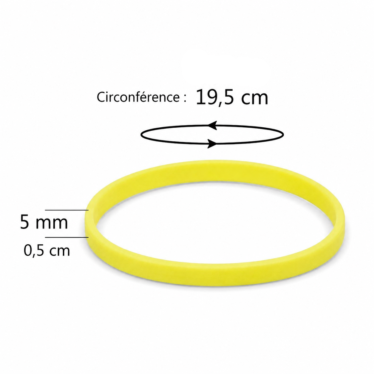 Bracelet en Silicone Plat Jaune Lumineux Dimensions