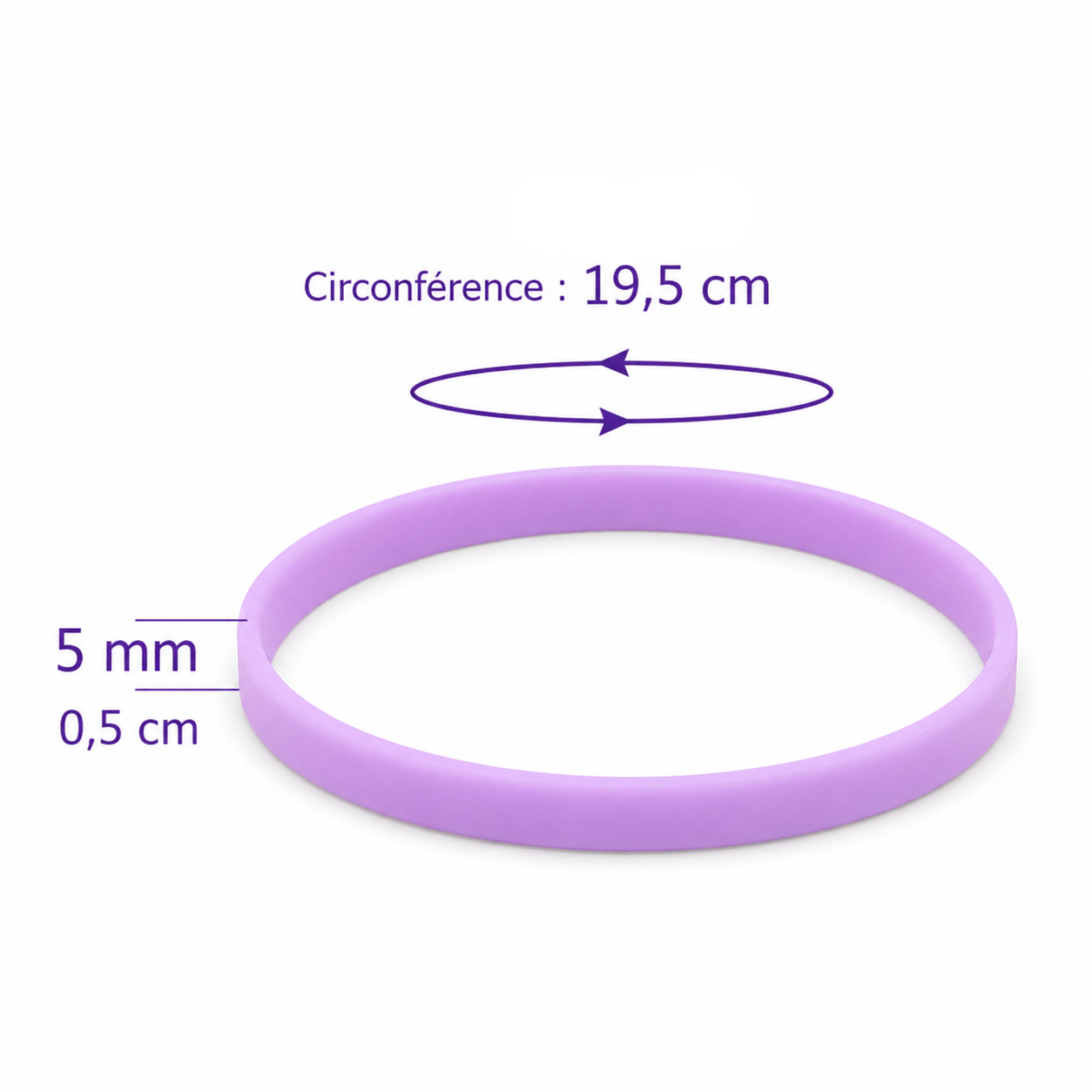 Bracelet en Silicone Plat Violet Fluorescent Dimensions