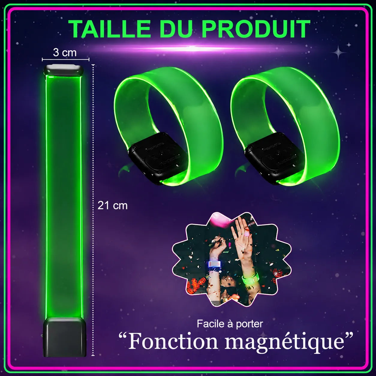 Bracelets Verts LED de Fête Pratique