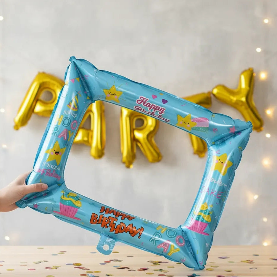 Cadre Photo Gonflable Happy Birthday Bleu