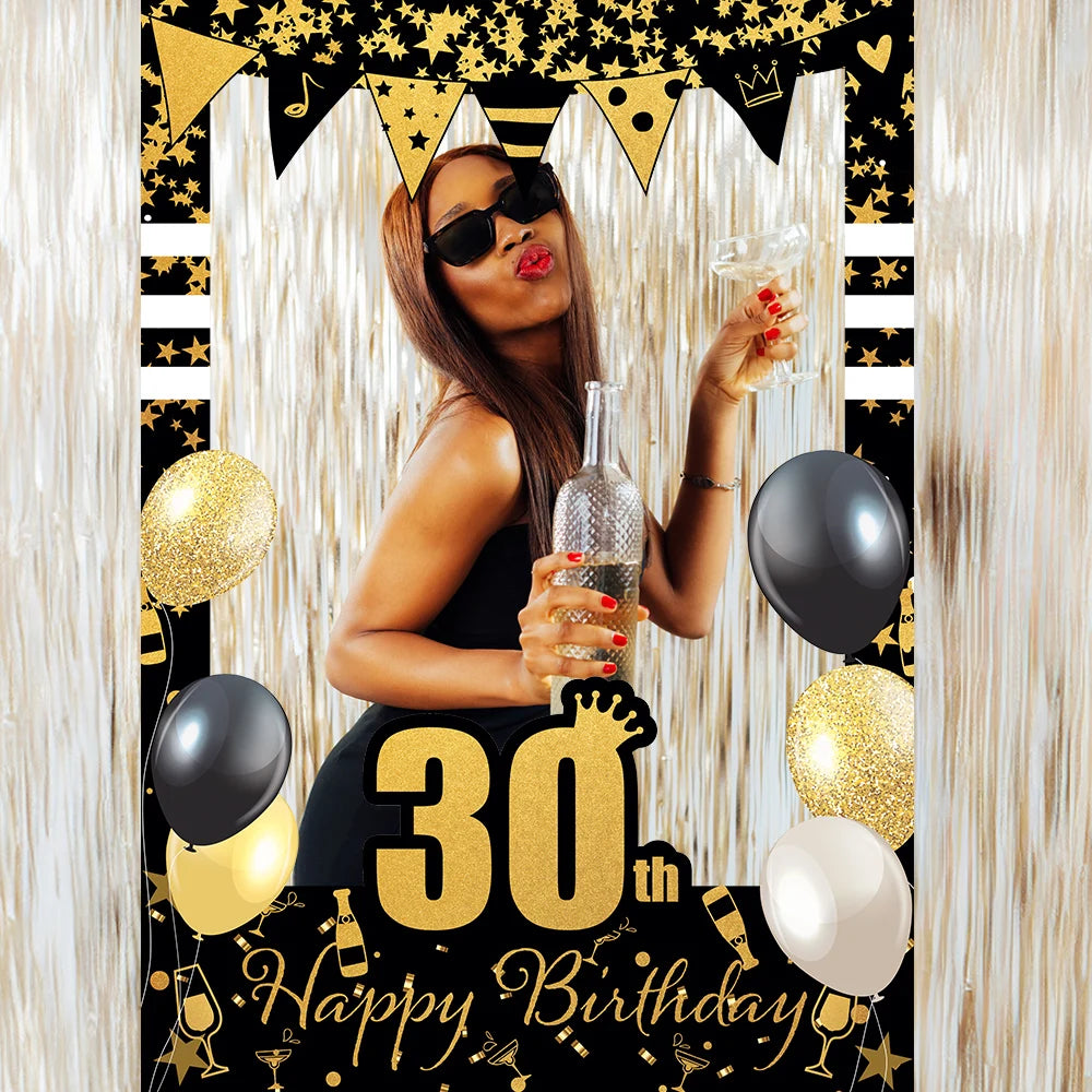 Cadre Photobooth Happy Birthday Noir et Or 30 Papier 