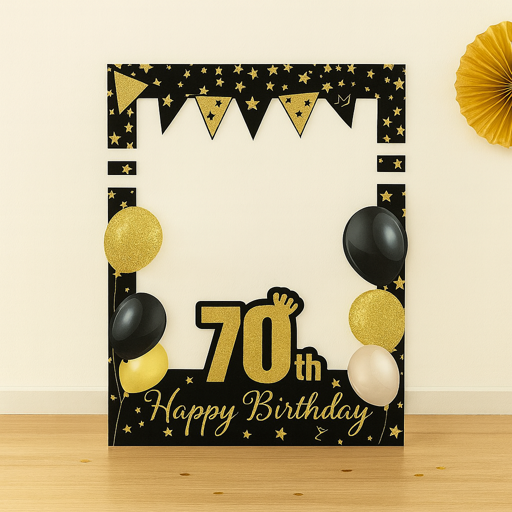 Cadre Photobooth Happy Birthday à Paillettes 70
