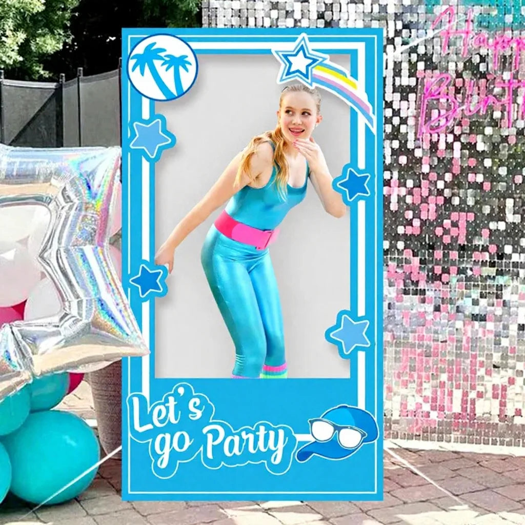 Cadre Photobooth Let’s Go Party Bleu Minimaliste