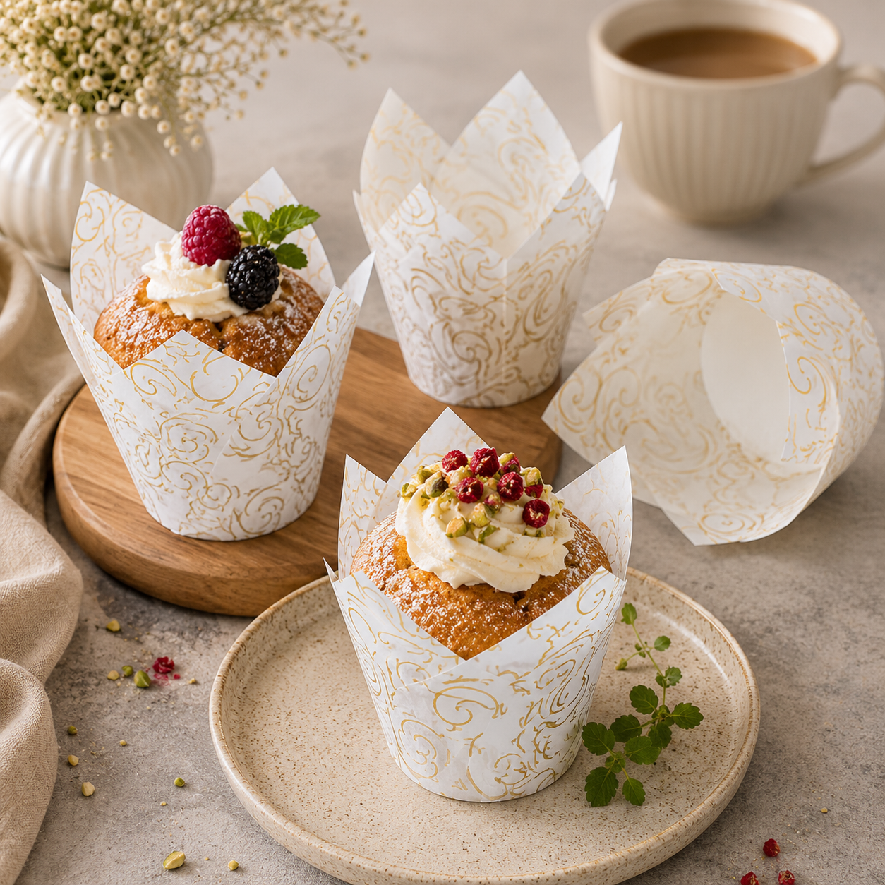 Caissette Cupcake Blanc à Motif Doré Design