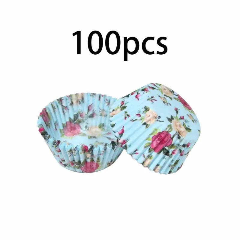 Caissette à Cupcake Bleue Floral Minimaliste