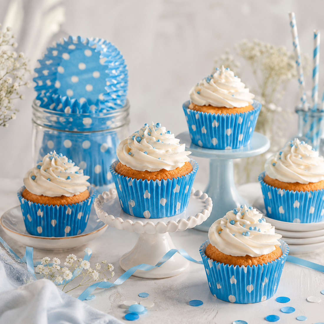 Caissette Cupcake Bleue à Pois Minimaliste
